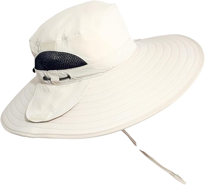 SPF 50+ Bucket Hat Compatible with Ear Protection Headphones – Sun Protection Hat for Lawn Mowing, Construction, Yard Work