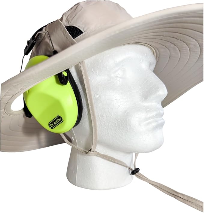 SPF 50+ Bucket Hat Compatible with Ear Protection Headphones – Sun Protection Hat for Lawn Mowing, Construction, Yard Work